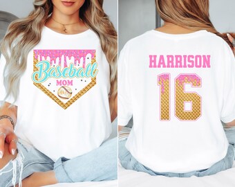 Chemise baseball goutte-à-goutte, t-shirt maman de l'équipe, t-shirt personnalisé crème glacée, cadeau fête des mères, t-shirt unisexe à manches courtes en jersey