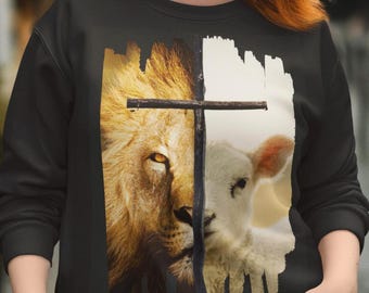 Lew i Baranek Chrześcijański PNG, realistyczny obraz (pobranie cyfrowe)