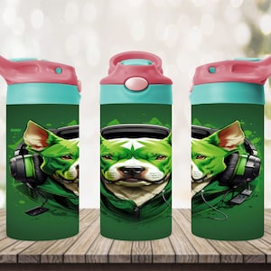 Green Dog 12oz Tumbler Wrap Design, Cartoon 12oz sippy cup sublimation design, Dog Flip Top Png, Kids Tumbler Png, Digital Png File Download