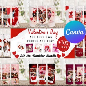 Valentine's Day Photo Tumbler Wrap Bundle: Canva Editable 20oz Skinny Tumbler (PNG Digital Download)