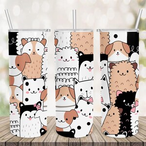 Cute Cats 20oz Skinny Tumbler Wrap PNG, Sublimation Design