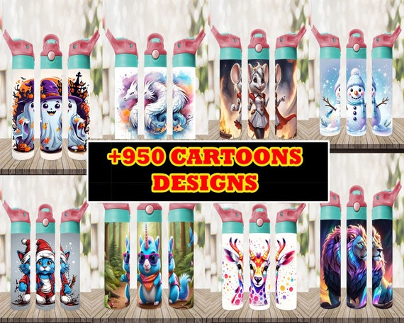 Cartoon Tumbler Wraps: Kids Sippy Cup PNG Bundle (Digital Download for 12oz Tumblers)