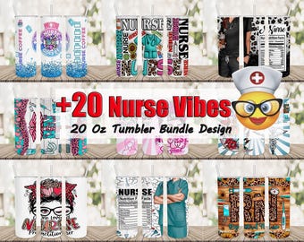 Nurse Tumbler Wrap PNG: 20oz Skinny Tumbler Sublimation Design (Digital Download)
