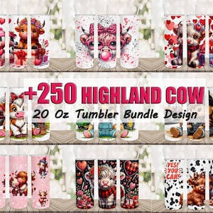 250+ Highland Kuh Tumbler Wraps | Western Kuh Sublimation PNG | Valentine & Christmas Skinny Digital Tumbler Bundle