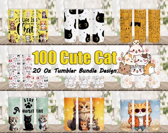 Cute Cats Tumbler Wrap Bundle | 20oz Skinny Tumbler Designs (PNG Digital Download)