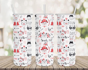 Sarkastische Katze 20 Unzen Skinny Tumbler Wrap PNG, lustiges Sublimationsdesign mit Anführungszeichen