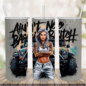 Badass Tumbler Wrap, Ain&#39;t No Basic Bitch 20oz Skinny Sublimation Tumbler Design, Sarcastic Tumbler Png , Tatto Women Png Digital Download