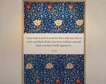 Rumi Quote Decor Gift, "It is your light" Inspirational Poem Poster on William Morris illustration.