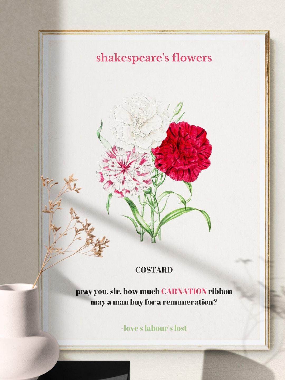 Shakespeare's Flower Quotes With Carnation Illustration Background, Laundry Room Scripture