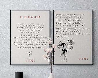 Rumi Art, Possitive Quotes Poster “For you remains" & "O Heart" saying wall art poster set, Mevlana's saying quote on spirituality set