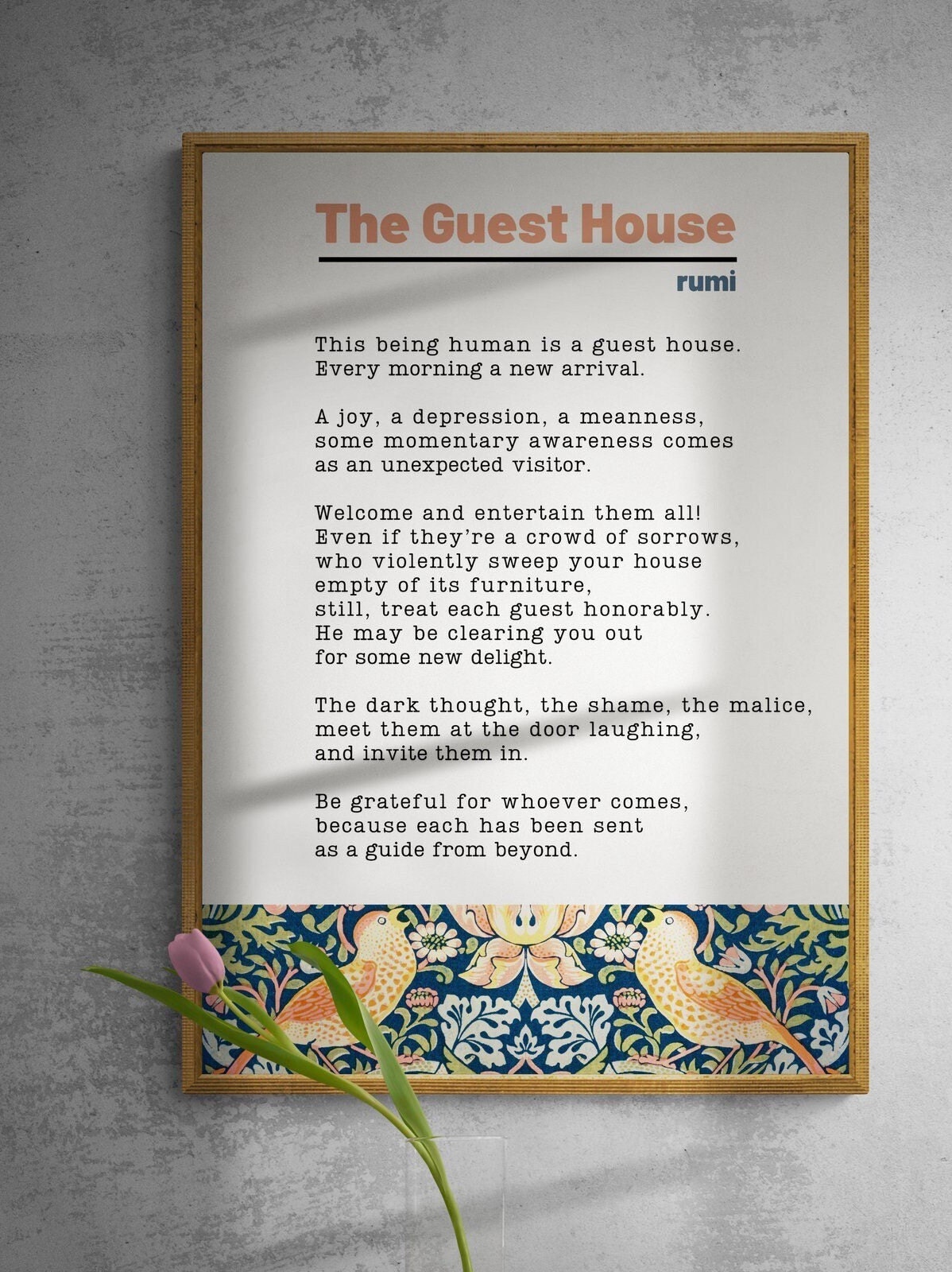Rumi guest House Inspirational Poem Poster on William Morris