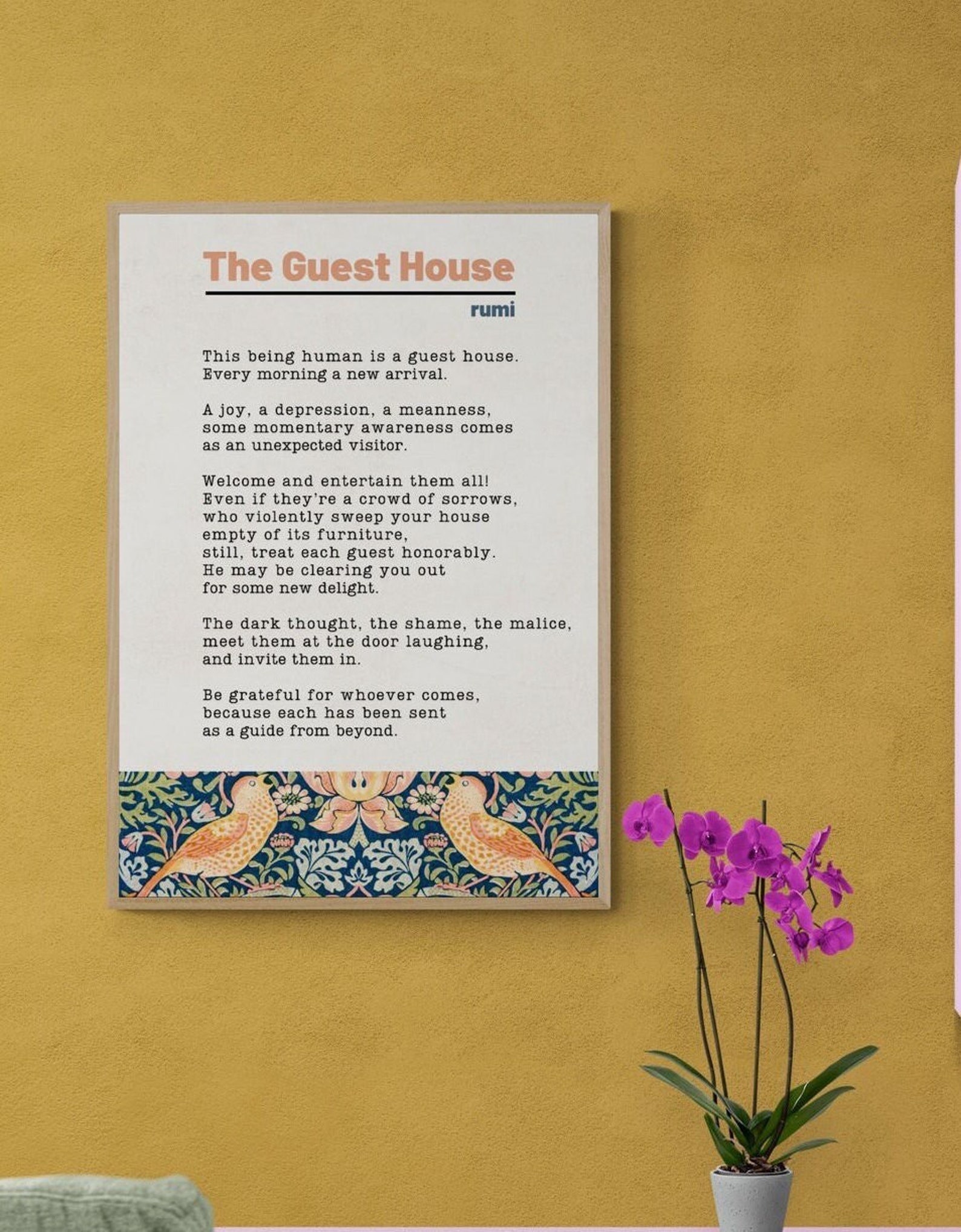 Rumi guest House Inspirational Poem Poster on William Morris