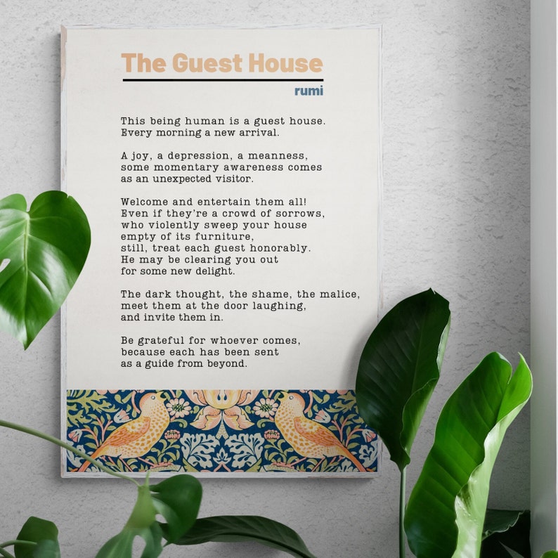 Rumi guest House Inspirational Poem Poster on William Morris