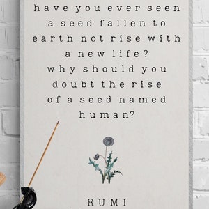 Rumi Art, Inspirational Quote, Rumi's "Human" Saying, Rumi Words Poster, Mevlana's Saying Wall Art Decor