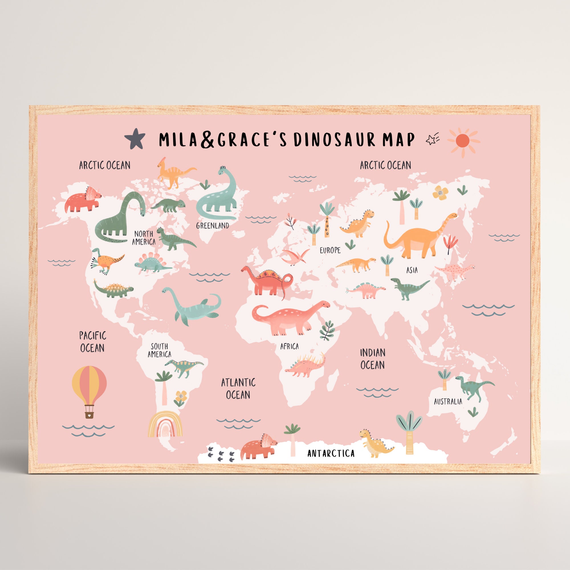 Dinosaur World Map Print Dinosaur Maps Animals of the World Etsy UK