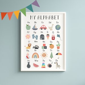 Alphabet Print, Alphabet Poster, Nursery Bedroom Playroom Alphabet Print, Educational Print, Kids Wall Art, Scandi Kids Alphabet, Kids decor