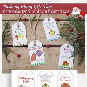 Etykiety na prezenty MALIGAYANG PASKO | Spersonalizowane zawieszki na prezenty | Świąteczne zawieszki Pinoy
