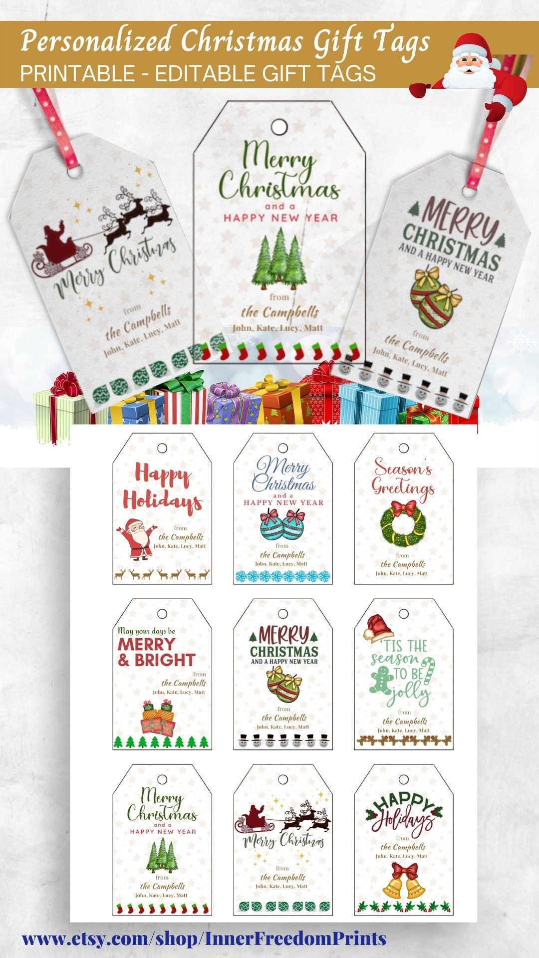 Printable Christmas Gift Tags Holiday Tags Set of 16 Instant Download Print  From Home Boho Holiday Doodles Christmas Hang Tags 