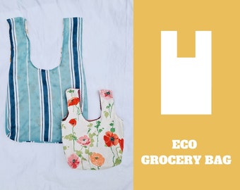 Eco Grocery Bag Sewing Pattern and Tutorial / Sustainable Cotton Bag Pattern / Reusable Carrier Bag Pattern / Easy Reversible Shopping Bag