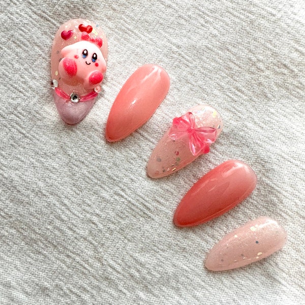 Kirby Pink Power Jelly Press-Ons || Kit Included || Quality Korean Gel Polish || Character Nails || Cute Nails