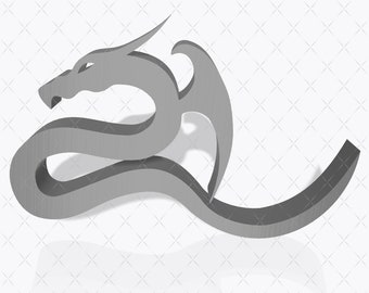 May include: A gray, stylized 3D dragon design. The dragon has a long, serpentine body and a wing-like shape. The text "3D STL FILE" is at the bottom of the image.
