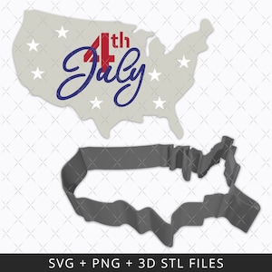 Plantilla digital y cortador de galletas del Día de la Independencia de EE. UU., 4 de julio. Descarga de plantilla digital de 3 capas, archivos SVG, PNG y STL 3D.