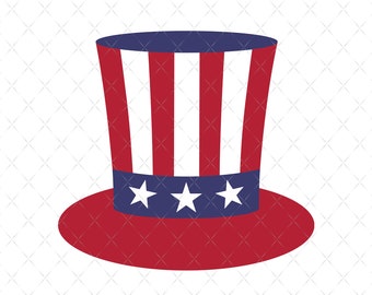 USA 4 juli Hat SVG-bestand knippen, American Hat SVG, Uncle Sam cilinderhoed, 4 juli gesneden bestanden, cameo gesneden bestand, Cricut gesneden bestand, hoge hoed vector