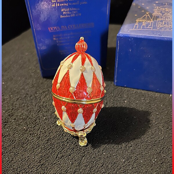 Atlas Editions History of the Faberge Egg Collection: Harlequin Egg with Display Stand (Boxed) No Certificate Supplied - Vintage 1990s.