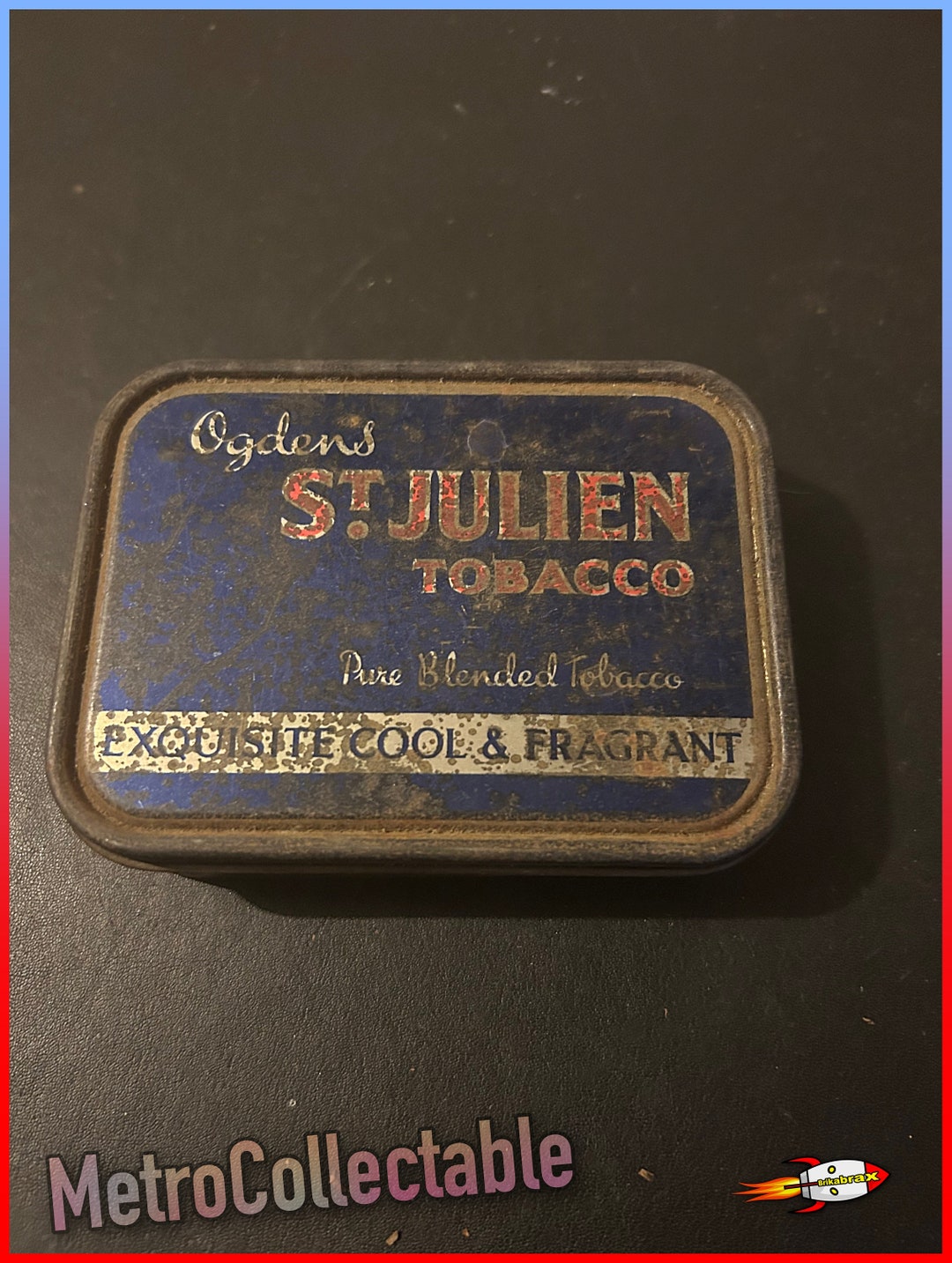 Vintage Ogdens St Julien Tobacco Tin: Distressed Storage Tin
