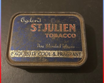 st julian tobacco Vintage Ogdens St Julien Tobacco Tin: Distressed Storage Tin
