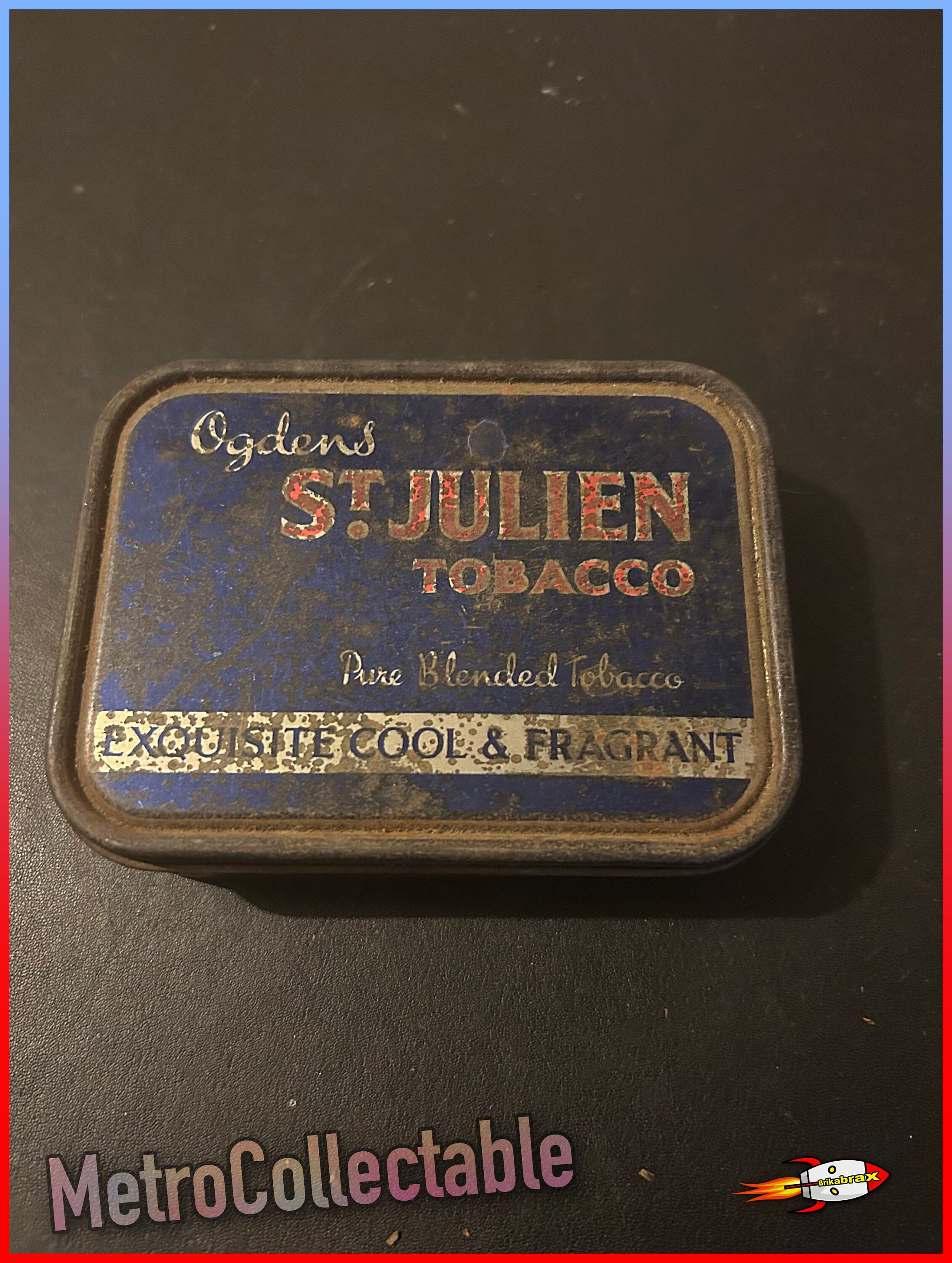 Vintage Ogdens St Julien Tobacco Tin: Distressed Storage Tin