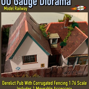 Diorama de chemin de fer miniature à l&#39;abandon, diorama, avec clôture en carton ondulé à l&#39;échelle 1:76