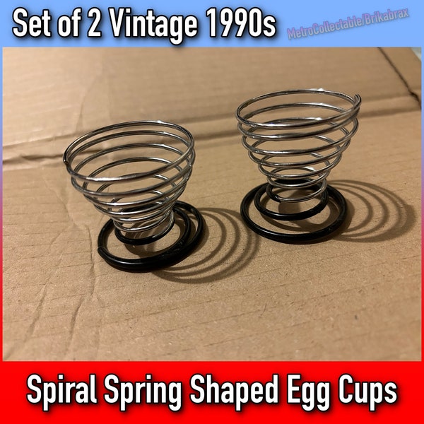 Vintage Set of Two Spiral Metal Stainless Spring Shaped Egg Cups (Size: 4.5cm x 4cm Each)