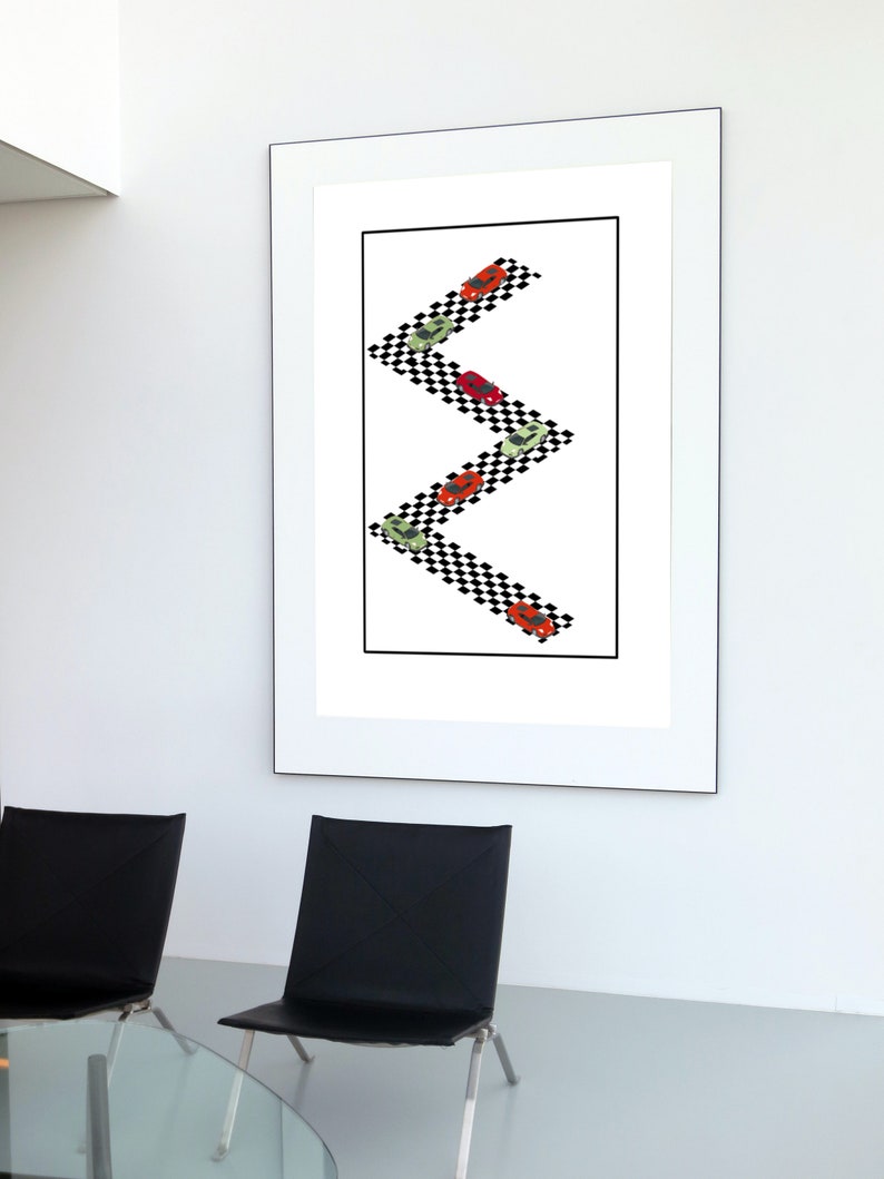 Checkered Pattern, Race Cars, Funky Wall Art, Printable, Retro Style ...
