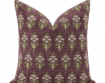 Coussin imprimé main prune, housse de coussin décorative florale pour banc ou canapé