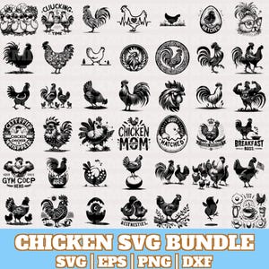 208 Chicken SVG Bundle, Chicken SVG Cut Files for Cricut, Chicken Silhouette, Rooster svg, Hen Svg, Farm Animal SVG, Instant Download