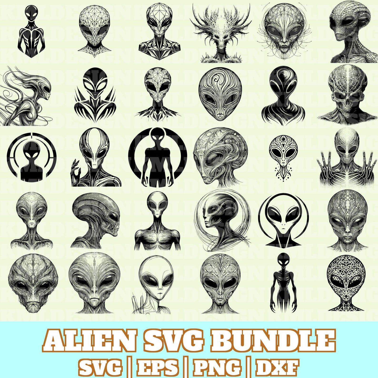 Alien Svg Bundle, Alien Face Vector, Alien Face Silhouette, Alien Svg ...