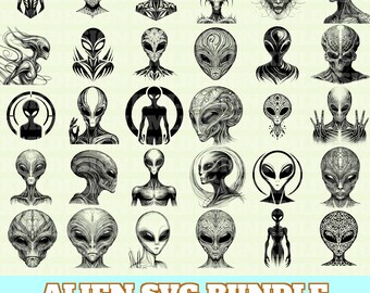 Paquete de imágenes SVG de alienígenas, vector de cara de alienígena, silueta de cara de alienígena, imágenes SVG, PNG, EPS y DXF de alienígenas, descarga instantánea.