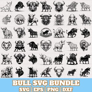 Bull Svg Bundle, Angry Bull Vector, Bull Head Silhouette, Bull Horn SVG, Bull PNG Eps Dxf Bundle, Angry Bull Face Svg, Digital Download