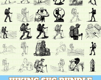 Hiking Svg Bundle, Hiking Vector, Hiking Silhouette, Hiking Svg PNG Eps Dxf, Instant Download
