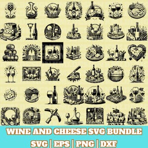 Wine And Cheese Svg Bundle, Wine Glass and Wineyard Svg, Wine tasting Vector, Wine barrel Silhouette, Wine and cheese Designs,Wine Lover Svg
