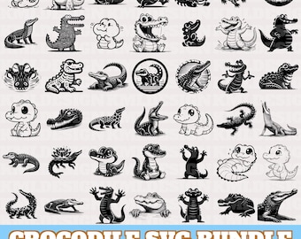 Crocodile Svg Bundle, Cute Crocodile Vector, Funny Crocodile Silhouette, Cute Alligator Clipart, Alligator PNG Eps Dxf, Instant Download