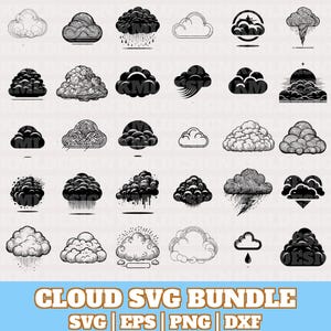 Cloud Svg Bundle, Clouds Design Svg, Cloud Silhouette, Black Clouds Cut File, Black Clouds Svg, Realistic Clouds Svg, Instant Download