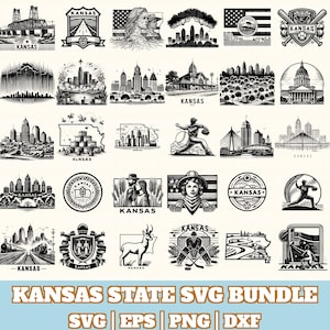 Kansas State Svg Bundle, Kansas State Vector, Kansas Silhouette, Kansas State Svg PNG Eps Dxf, Instant Download