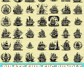 Pirate Ship Svg Bundle, Pirate Ship SVG, Pirate Ship Silhouette, Vintage Ship Vector, Pirate Ship Cut Files For Silhouette, Instant Download