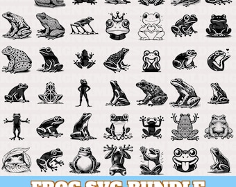 Frog Svg Bundle, Cute Frog Vector, Funny Frog Silhouette, Frog Clipart, Funny Cute Frog PNG Eps Dxf, Cute Baby Frog Svg, Instant Download