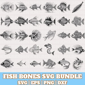 Fish Bones Svg Bundle, Fish Bones vector, Fish Bones Silhouette, Skeleton Fish Designs Svg, Skeleton Fish Vector Silhouette,Digital Download