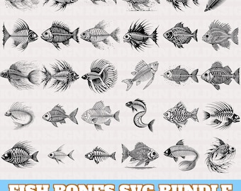 Fish Bones Svg Bundle, Fish Bones vector, Fish Bones Silhouette, Skeleton Fish Designs Svg, Skeleton Fish Vector Silhouette,Digital Download