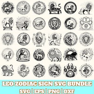 Paquete SVG del signo del zodiaco Leo, vector del zodiaco Leo, silueta del signo del zodiaco Leo, descarga instantánea