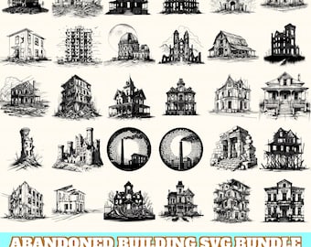 Abandoned Building Svg Bundle, Abandoned Building Vector, Building Silhouette, Abandoned Building Svg PNG Eps Dxf, Instant Download